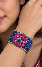 Thai Ruby Floral Cuff Bracelet with Kyanite and Diamonds