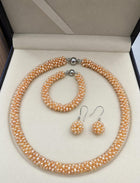 Hand-Woven Freshwater Pearl Necklace, Bracelet & Earring Set