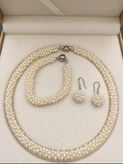 Hand-Woven Freshwater Pearl Necklace, Bracelet & Earring Set