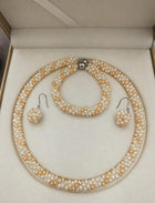 Hand-Woven Freshwater Pearl Necklace, Bracelet & Earring Set