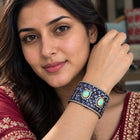Midnight Majesty: Opal & Iolite Statement Cuff Bracelet