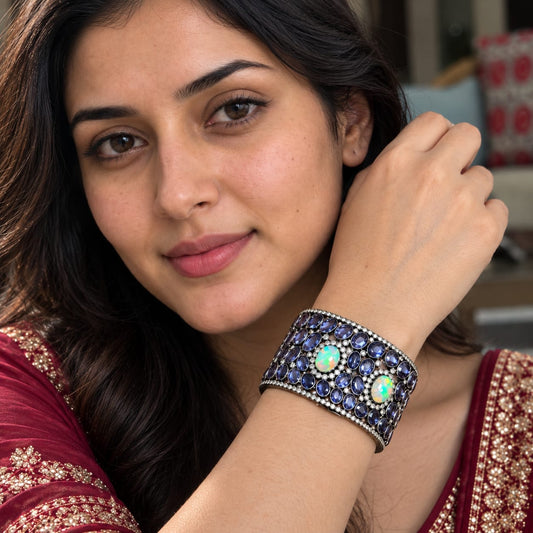 Midnight Majesty: Opal & Iolite Statement Cuff Antiqa Handcrafted