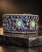Midnight Majesty: Opal & Iolite Statement Cuff Bracelet