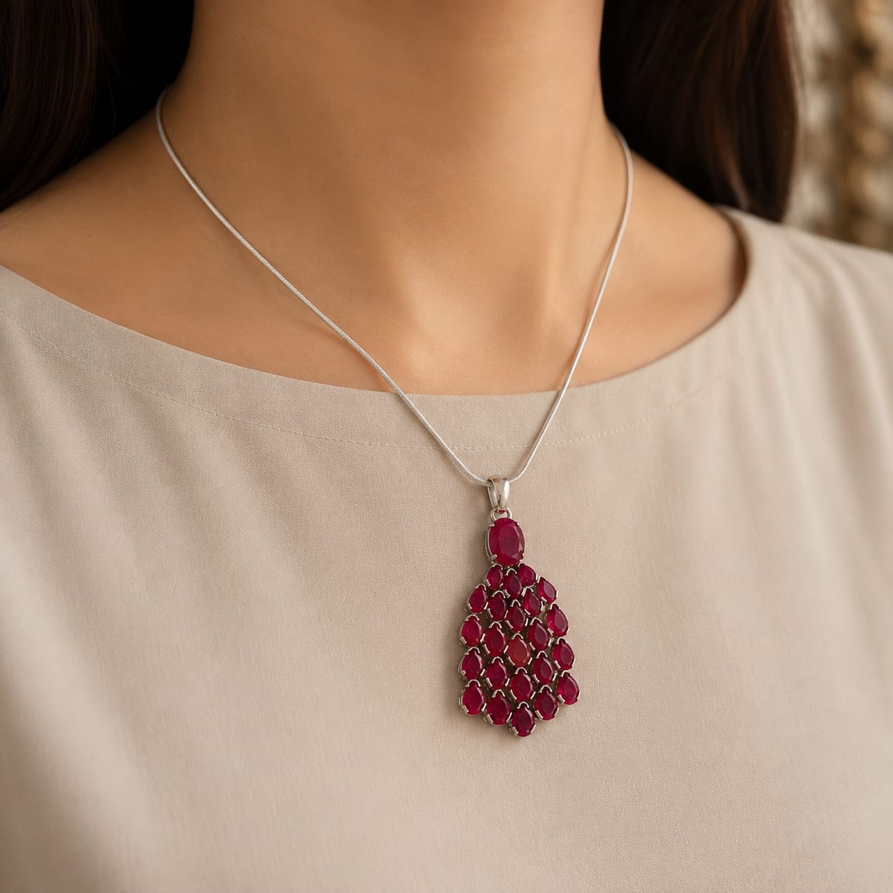 Faceted Ruby Pendant - Oval & Pear Cut, 11 Carats