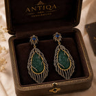 Carved Green Beryl Vine Earrings with Diamonds