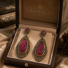 Carved Ruby Vine Earrings with Diamonds