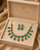 Elegant Persian Turquoise Necklace and Earring Set - Luxurious Gold Statement Jewelry for Women