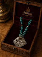 Handcrafted Persian Turquoise Beaded Necklace with Antique-Style Silver Pendant