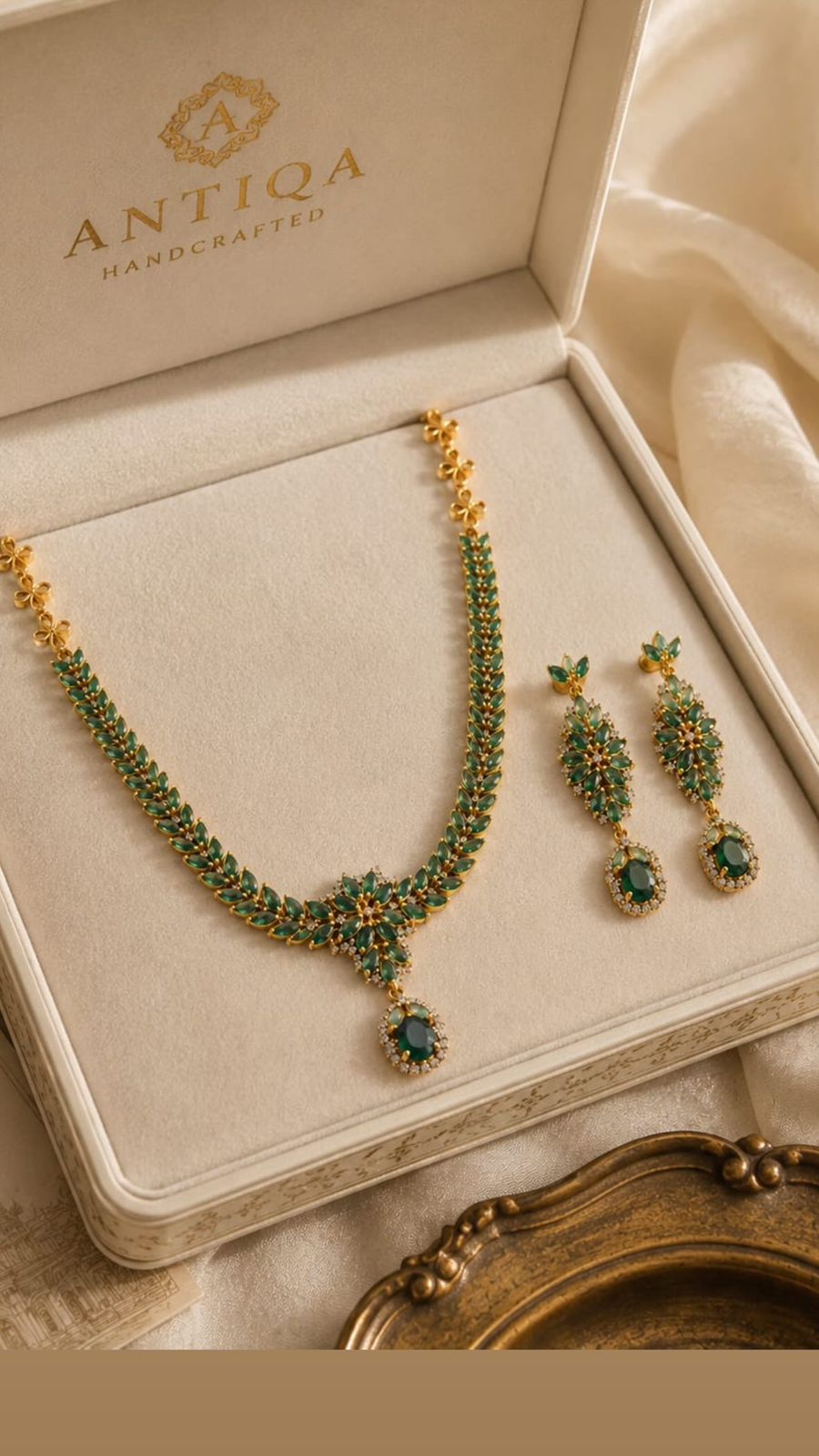 Mughal Zambian Emerald & Diamond Necklace - 19 Carat Marquise