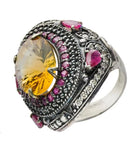 Antique-Style Citrine and Ruby Cocktail Ring