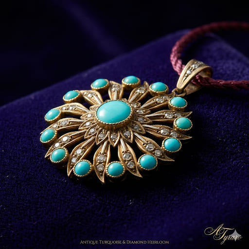 Luxury handcrafted turquoise diamond jewelry pendant