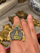 Beetle Statement Ring with Zambian Emeralds and Diamonds