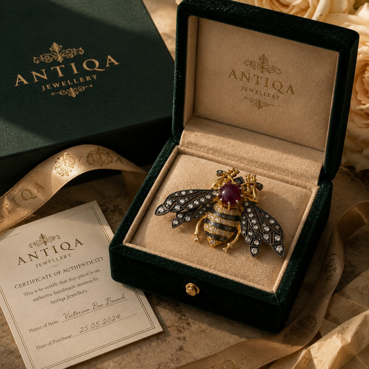 Bumble Bee Brooch with Ruby and Diamonds in Sterling Silver