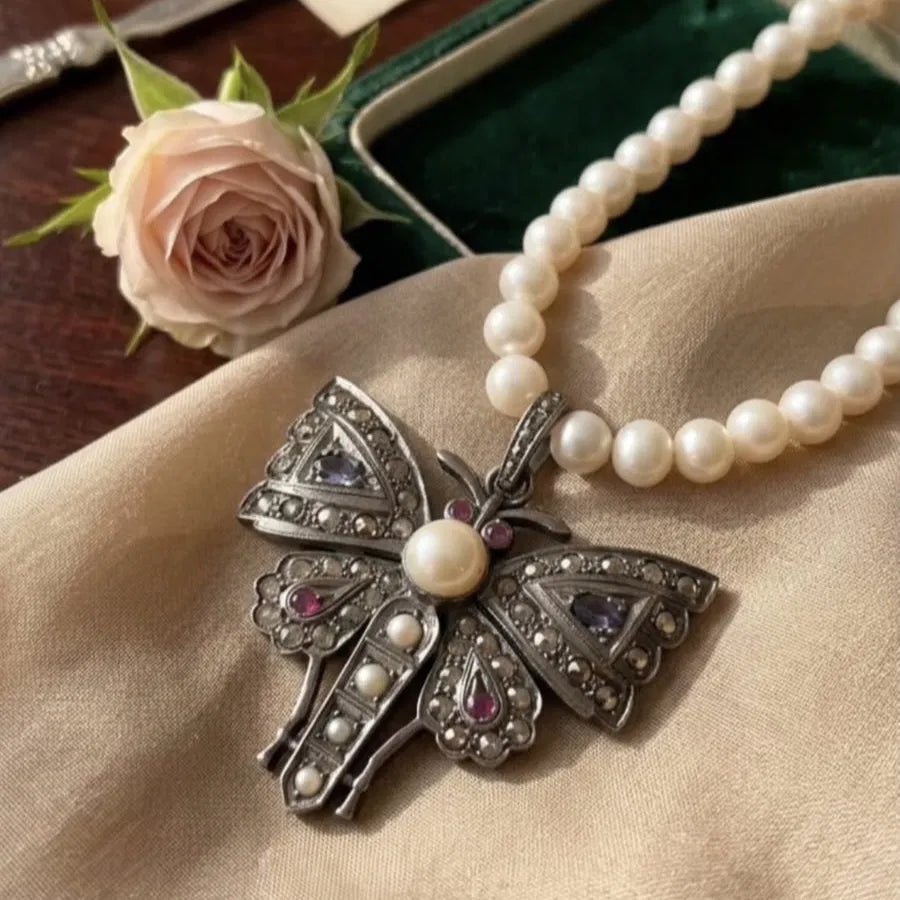 Butterfly Pendant Cum Brooch with Sapphire, Ruby, Pearl & Diamond