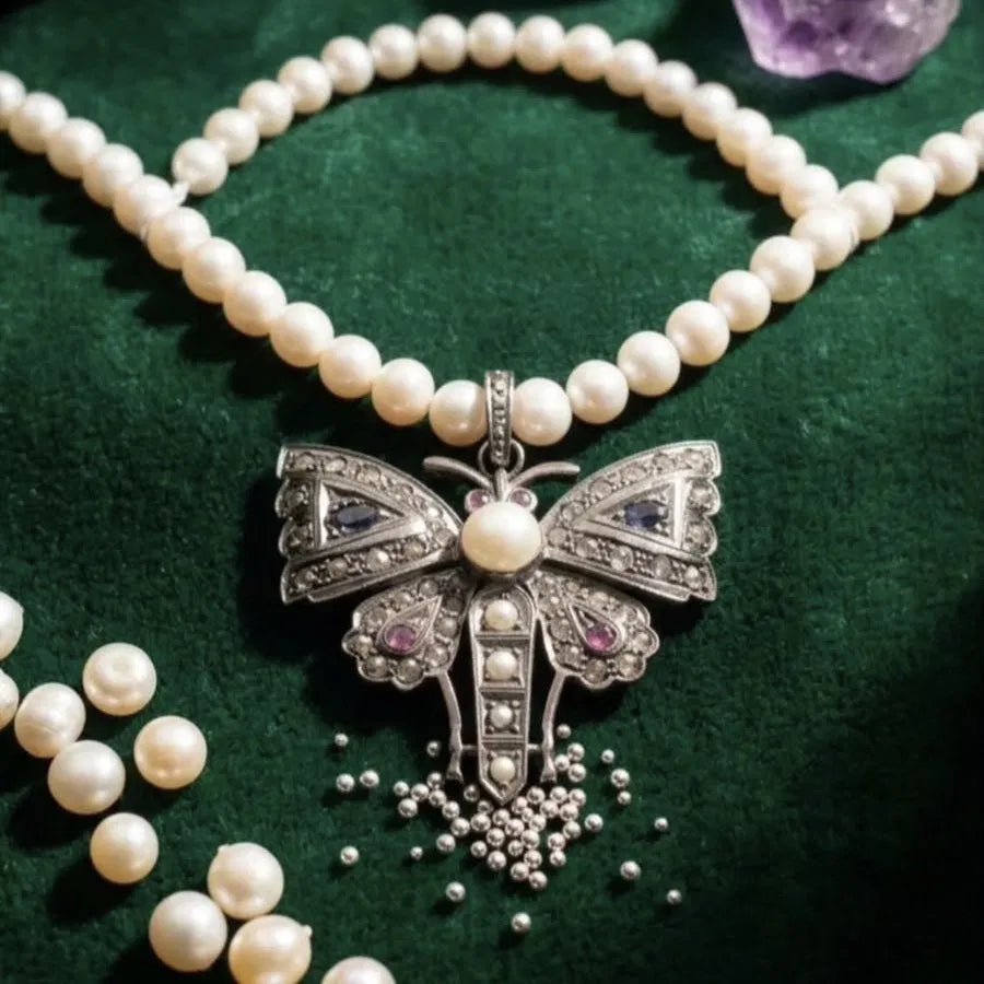 Butterfly Pendant Cum Brooch with Sapphire, Ruby, Pearl & Diamond