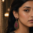 Carved Ruby Vine Earrings with Diamonds