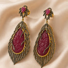 Carved Ruby Vine Earrings with Diamonds