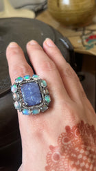 Carved Tanzanite and Ethiopian Opal Ring with Diamonds