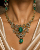 Mughal Style Beryl and Diamond Necklace and Earrings Set