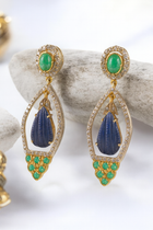 Modern Designer Earrings in Sterling Silver with Blue Sapphire, Emerald & Diamond – Handcrafted Luxury Jewelry