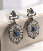 Modern Designer Earrings in Sterling Silver with Moonstone, Kyanite & Diamonds – Handcrafted Luxury Jewelry