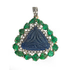 Handcrafted Carved Sapphire & Emerald Pendant – Vintage-Inspired with Diamond Accents