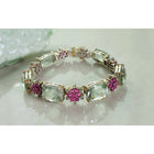 Elegant Handmade Bracelet with Green Amethyst, Pink Sapphire, and Diamond Accents – Sterling Silver