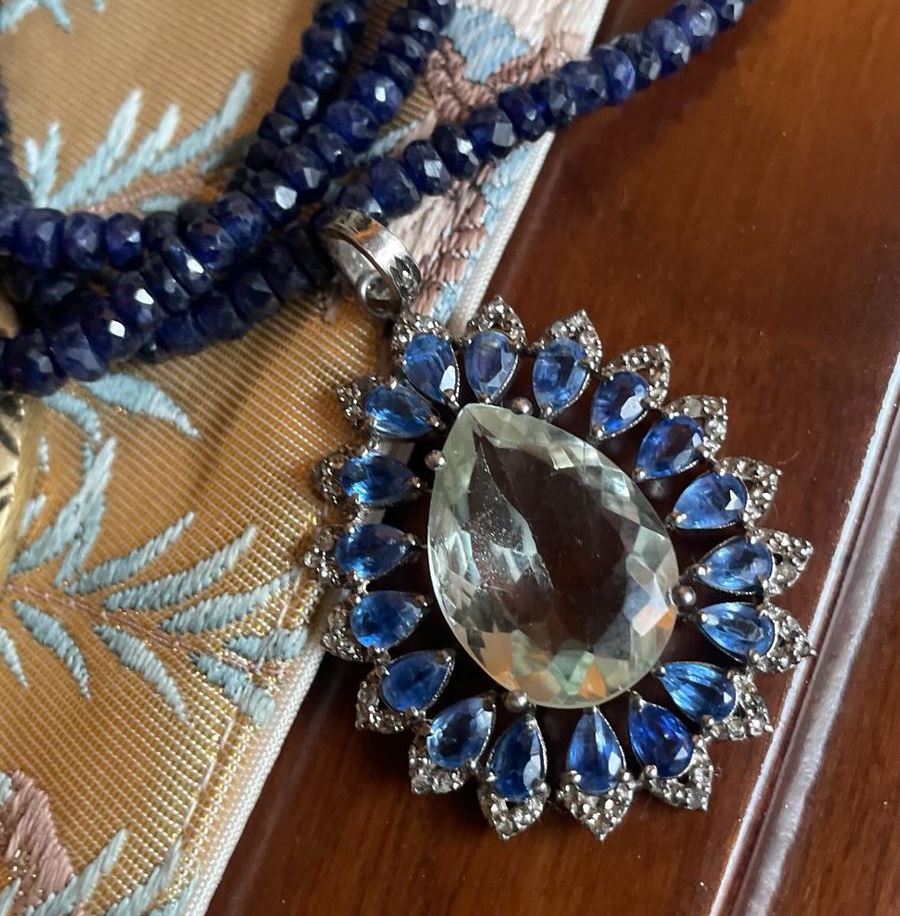 Elegant Kyanite, Green Amethyst, and Diamond Pendant Necklace - Statement Jewelry for Women