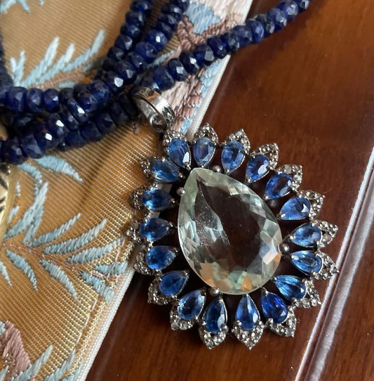 Elegant Kyanite, Green Amethyst, and Diamond Pendant Necklace - Statement Jewelry for Women - Antiqa Handcrafted