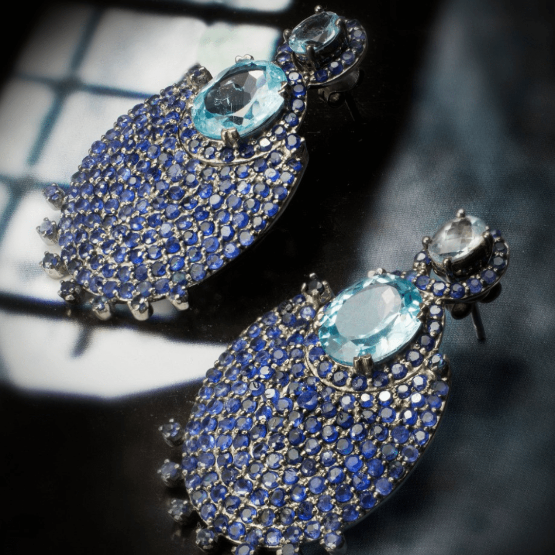 Ethereal Elegance: Aquamarine & Blue Sapphire Earrings