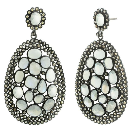Ethereal Moonstone & Diamond Chandelier Earrings – A Celestial Glow - Antiqa Handcrafted