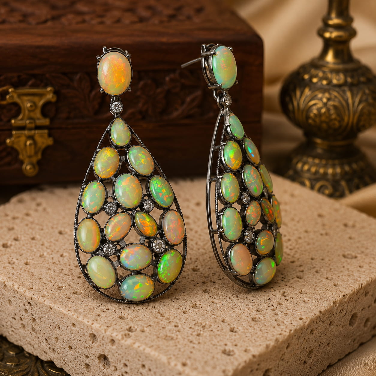 Ethiopian Opal Earrings with Melee Diamonds