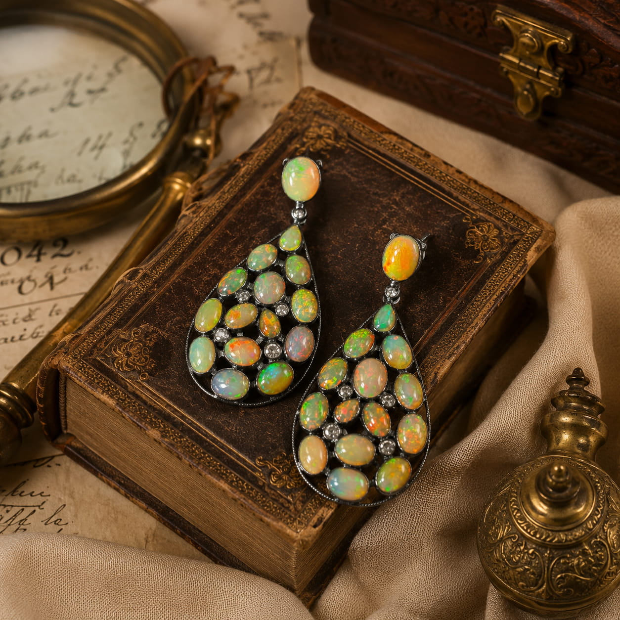 Ethiopian Opal Earrings with Melee Diamonds