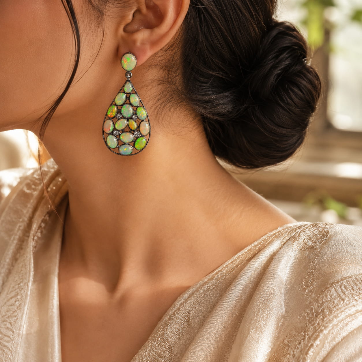 Ethiopian Opal Earrings with Melee Diamonds