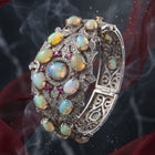 Ethiopian Opal & Ruby Cuff Bracelet with Diamonds - Handcrafted Silver