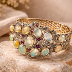 Ethiopian Opal & Ruby Cuff Bracelet with Diamonds - Handcrafted Silver