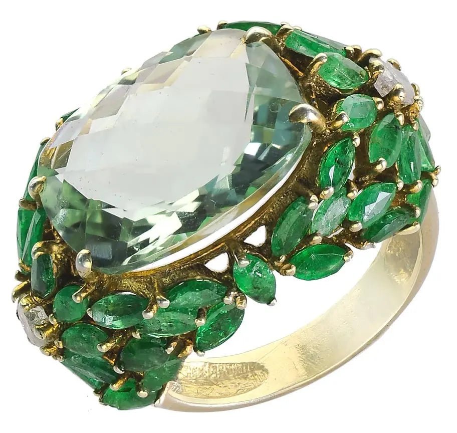 Exquisite Green Amethyst & Emerald Cocktail Ring – Nature’s Elegance