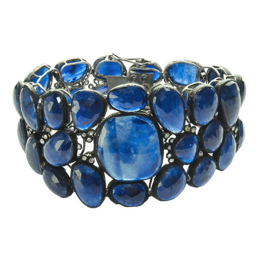Exquisite Handmade Blue Sapphire Cuff Bracelet – A Regal Statement Piece - Antiqa Handcrafted
