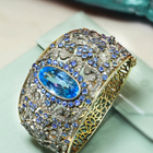 Exquisite Handmade Blue Topaz & Sapphire Cuff Bracelet – Luxury Statement Jewelry