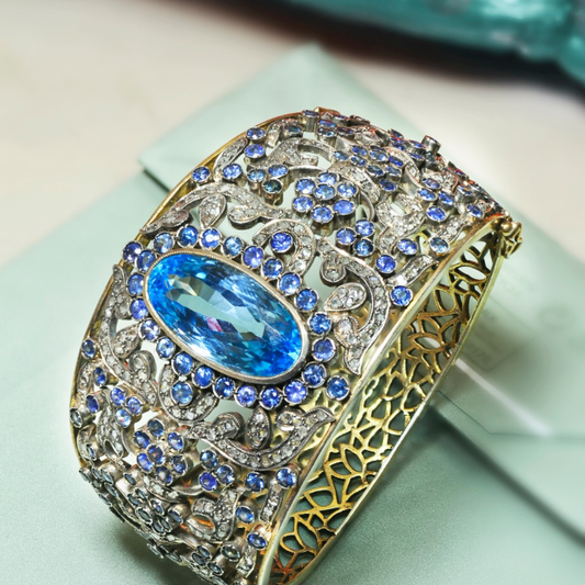 Exquisite Handmade Blue Topaz & Sapphire Cuff Bracelet – Luxury Statement Jewelry - Antiqa Handcrafted