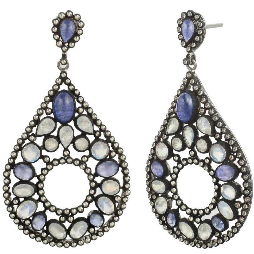Exquisite Moonstone & Blue Sapphire Chandelier Earrings – A Timeless Statement