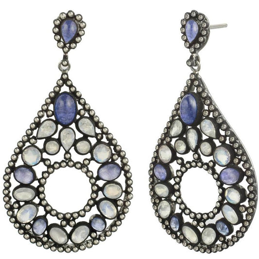 Exquisite Moonstone & Blue Sapphire Chandelier Earrings – A Timeless Statement - Antiqa Handcrafted