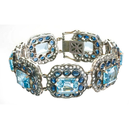 Exquisite Vintage-Style Aquamarine & Sapphire Bracelet – A Timeless Masterpiece - Antiqa Handcrafted