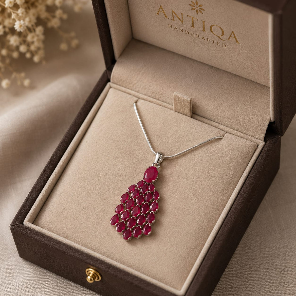 Faceted Ruby Pendant - Oval & Pear Cut, 11 Carats