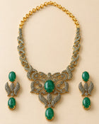 Mughal Style Beryl and Diamond Necklace and Earrings Set