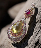 Handcrafted Lemon Quartz Pendant with Ruby and Melee Diamonds
