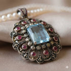 Handcrafted 925 Sterling Silver Blue Topaz Pendant with Diamond & Ruby
