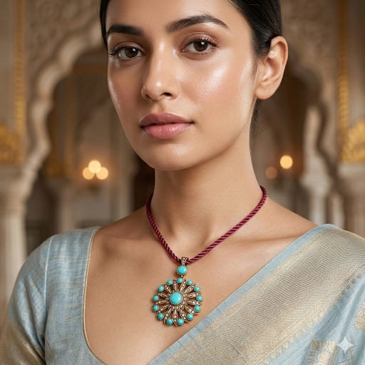 Handcrafted 925 Sterling Silver Turquoise Pendant with Natural Diamonds - Antiqa Handcrafted