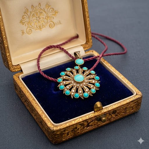 Handcrafted 925 Sterling Silver Turquoise Pendant with Natural Diamonds