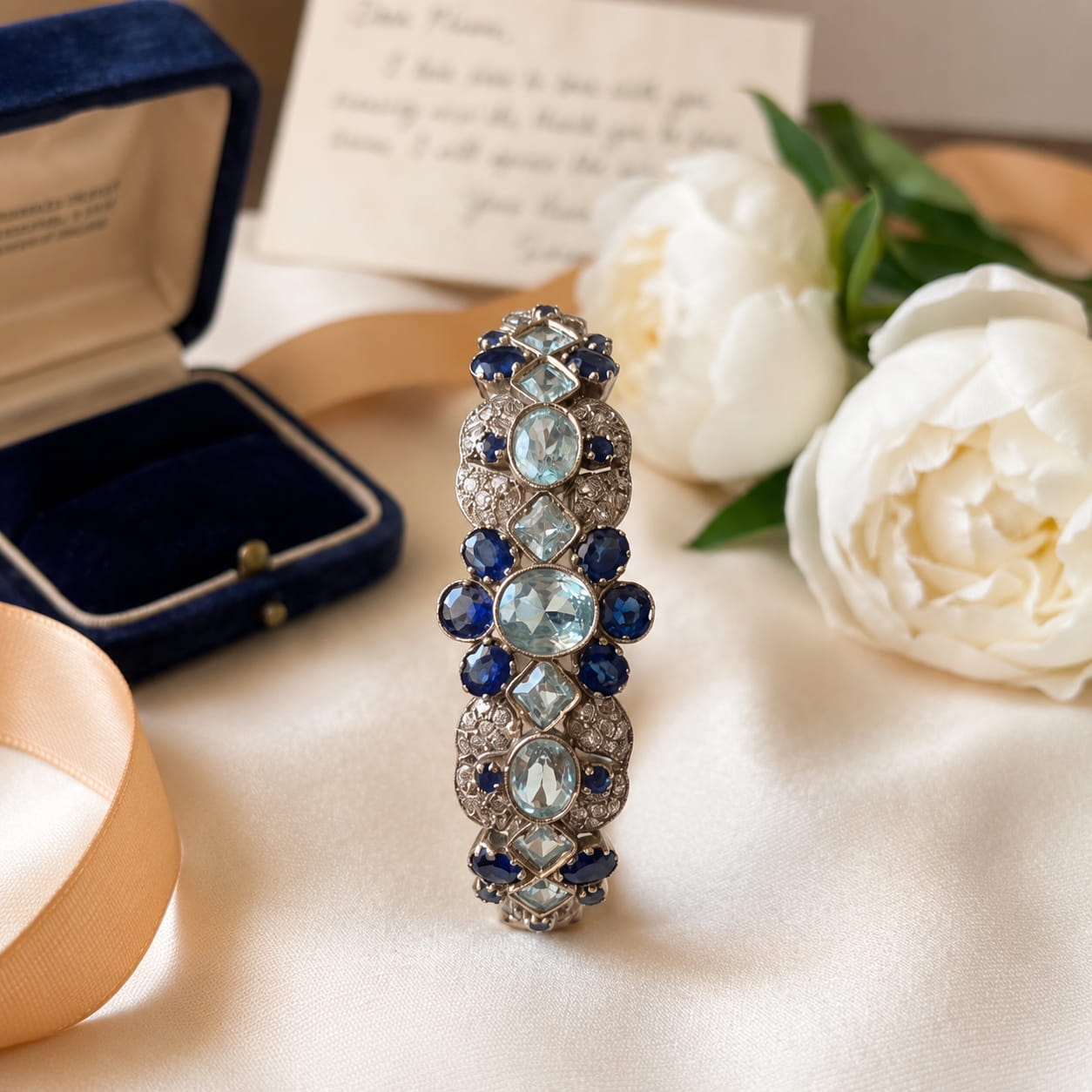 Luxurious Blue Sapphire And Brazilian Aquamarine Cuff Bracelet - Statement Diamond Accent Jewelry for Women